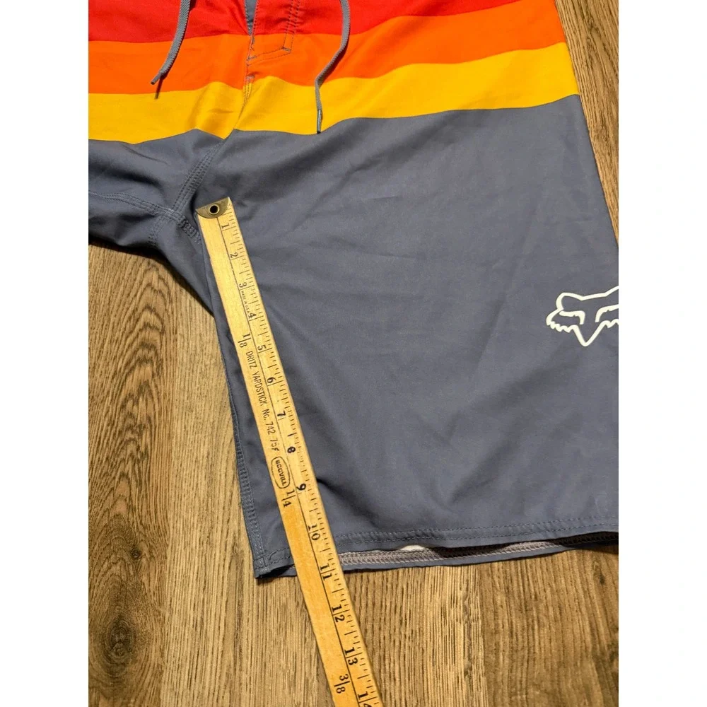 Fox Racing Board Shorts Mens Size 36 Blue Striped Swim Trunks Surf Retro Logo
